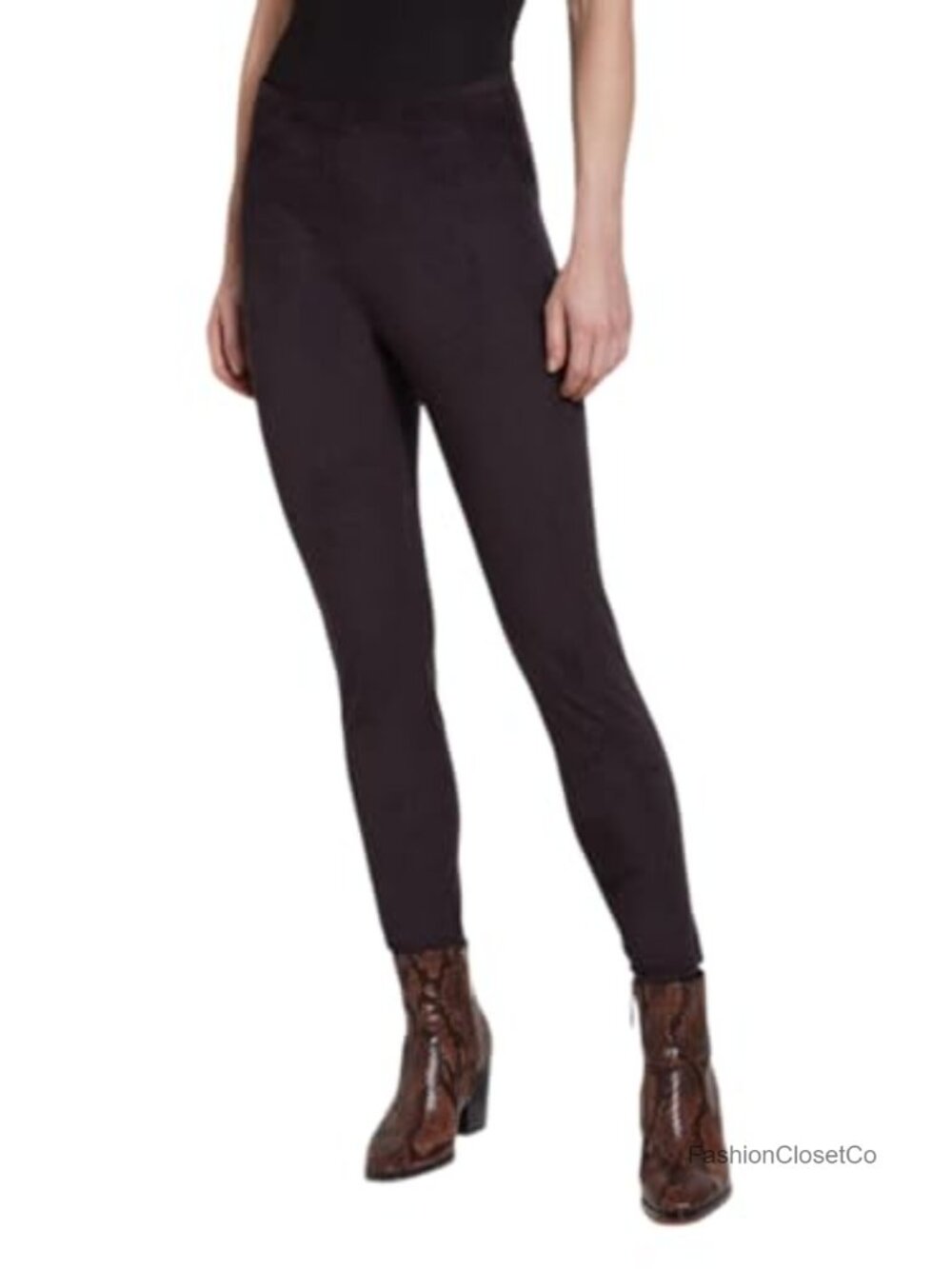 Plus Size High Rise Suede Leggings Body-Hugging 4-Way Stretch Office Casual